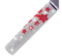 Wireless Microphone Cover Compatible with Sure SLX2, BLX2 / SM58, BETA58, BETA87, PG58 Decorate Mic Shining on Tours & TV Shows, Red Star Silver Crystal Stone (Mic NOT Included)
