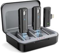 Wireless Microphone for iPhone iPad, Dual Lavalier Microphone with Charging Case & Noise Reduction & Auto Sync for Video Recording, Clip On Lapel Mic for YouTube/Interview/Vlog/Facebook Live/Tiktok