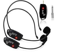 Wireless Microphone Headset Systems Cordless: 2.4G Wireless Professional Mics for 2 People - Head Mic and Handheld Mic 2 in 1 - for PA System,Voice Amplifier, Fitness Trainer, Teacher, Singer