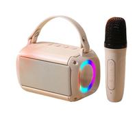Wireless microphone Karaoke Bluetooth Portable two microphones for kids and adults, LED lights music player speakers, TF card, USB, AUX connectivity (Beige (1 microphone))