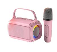 Wireless microphone Karaoke Bluetooth Portable two microphones for kids and adults, LED lights music player speakers, TF card, USB, AUX connectivity (Pink (1 microphone))