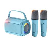 Wireless microphone Karaoke Bluetooth Portable two microphones for kids and adults, LED lights music player speakers, TF card, USB, AUX connectivity (Blue (2 microphone))