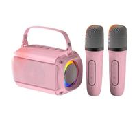 Wireless microphone Karaoke Bluetooth Portable two microphones for kids and adults, LED lights music player speakers, TF card, USB, AUX connectivity (Pink (2 microphone))