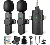 Wireless Microphone, Lavalier Microphone for iPhone Android Camera PC, Clip on Mics Dual Lapel Microphones for Video Recording (Lav Mics with 3-in-1 Connector)