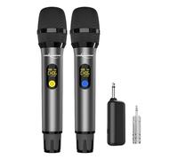 Wireless Microphone, Professional UHF Metal Dual Handheld Cordless Dynamic Microphone with Rechargeable Receiver, 164 Ft, Plug and Play, 1/4'' Output, Karaoke Singing, Speech, Wedding, Party, Gray
