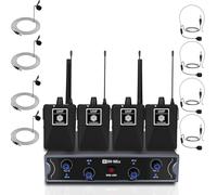 Wireless Microphone System,4-Channel UHF Wireless Mic,Fixed Frequency Mic Set with Headset/Lavalier Lapel Mics, Bodypack Transmitter, 260ft Range,for Karaoke Singing Party Church Wedding PA Speaker