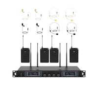 Wireless Microphone System 4 Channels Headset Mic Set Auto Scan Coverage For Church Stage Singers Karaoke