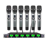 Wireless Microphone System 6 Channel Microphones Pro UHF 6 Handheld Mic Karaoke DJ Mic Karaoke System 6 Whole Metal Mic Karaoke System Church Speaking Conference Wedding Party