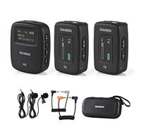 Wireless Microphone system HUIOP SM-W16 One-Trigger-Two 2.4G Wireless Microphone System(2 Transmitters & 1 Receiver) Clip-on Mic 50M Transmission Rang Auto Pairing Real-time Monitoring Built-in Batter
