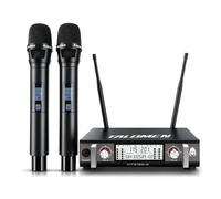 Wireless Microphone System, Metal UHF Handheld Microphones Cordless Dynamic Mic Set, Auto Scan, 393ft Long Range, Dual Channel Receiver, Use for Singing, Karaoke, Party, DJ, Church, K120 Black