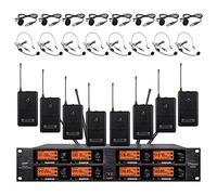 Wireless Microphone System Pro Audio 8 Channel UHF 8 Lavalier Bodypacks 8 Lapel Mic 8 Headsets for Karaoke System Meeting Church Speaking Conference Wedding Party Frequency B