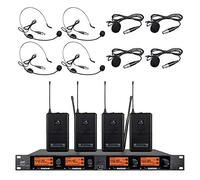 Wireless Microphone System Pro Audio UHF 4 Channel 4 Lavalier Bodypacks 4 Lapel Mic 4 Headsets for Karaoke System Church S.
