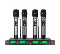Wireless Microphone System Pro Audio UHF 4 Channel Microphones 4 Handheld Karaoke DJ Mic Karaoke System Whole Metal Mic Karaoke System Church Speaking Conference Wedding Party