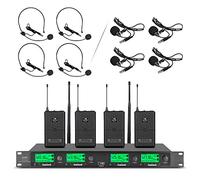 Wireless Microphone System Pro UHF 4 Channel 4 Lavalier Bodypacks 4 Lapel Mic 4 Headsets for Karaoke System Church Speaking Conference Wedding Party