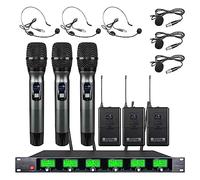 Wireless Microphone System UHF 3 Handheld Mic Headset Lavalier Bodypack 3 Lapel Mic Karaoke Church Speaking Conference Wedding Party Frequency A School 6 Channel