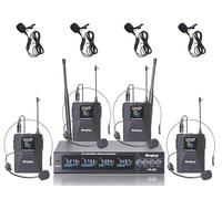 Wireless Microphone System with Headset/Lapel Lavalier Mics, 4x50 UHF Channels, OLED Screen Bodypack, Metal Receiver, 164FT Range for Church Wedding, Band Gigs, Musical Performance, Presentation