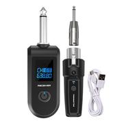 Wireless Microphone Transmitter Receiver, 10-Channel Recorder Adapter, Rechargeable Transmitter Set, Stable Signal, Low Latency Black for Audio Mixer, Electric Guitar, Bass