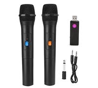 Wireless Microphones 2 In 1 VHF Universal Handheld Microphone Wireless Microphone Set Karaoke Speech Plug And Play 50m Range USB Receiver Black (1 to 2)