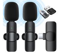 Wireless Microphones, 2 Pack Wireless Microphone for iPhone iPad Smart Phone Computer, Plug-Play Microphone Wireless Lavalier Microphone for Recording,Live Stream,YouTube,Facebook,TikTok