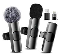 Wireless Microphones for iPhone & Android, Plug and Play, 5Auto Noise Reduction Lapel Mic, Clip-on Microphone for Video Recording/Live Stream/YouTube/Online Meeting/TikTok/Vlog Podcast Content Creator