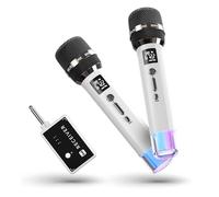 Wireless Microphones, Microphone with One-to-One Chip Connection and LED Lights, 40H Duration, 200FT Range Receiving, Volume Control Karaoke Microphone for Singing, Speech, Home Party, YouTube/TikTok