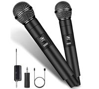 Wireless Microphones UHF Dual Channel Microphone Wireless System with A Receiver Plug and Play Less Latency Professional Dynamic Cardioid Mic Handheld for Speech,Karaoke,Singing,Outdoor,Indoor