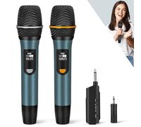 Wireless Microphones, UHF Metal Rechargeable Cordless Dynamic Mic System with Auto-Connect Receiver, Professional Wireless microphone for Karaoke, Wedding, Church, Party and PA Systems (160ft Range)