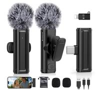 Wireless Mini Microphone for iPhone, iPad, Android Phone, 2 Pack Lavalier Mic with 360° Rotatable Clip, Plug and Play Noise Reduction USB-C Lapel Mic for Video Recording YouTube Content Creators