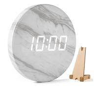 Wireless Minimalist LED Digital Wall Clock- Rechargeable | Desk Holder Included | 12/24 Hour, Night Mode, Silent Clock | Room Decor for Kitchen, Living Room, Bedroom, Office (9 in) (White Marble)