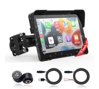 Wireless Motorcycle Apple Carplay,7 Inch Portable Motor GPS Navigation with Apple Carplay & Android Auto,Siri & Google Assistant, Anti-Glare/Bluetooth 5.2/TMPS/Voice Control/ IP69K Waterproof