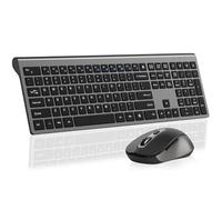 Wireless mouse and keyboard combination, full-size computer keyboard with calculator button, 2400 DPI ergonomic mouse, ultra-thin cordless USB keyboard and mouse set for laptop Window Mac - black gray