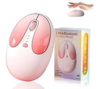 Wireless Mouse Bluetooth 5.2 + 2.4 GHz USB Cute Cartoon Rabbit Quiet Wireless Mouse for Children Girls Left and Right Handed Compatible with PC, Computer, Mac, Laptop (Gift Pink White