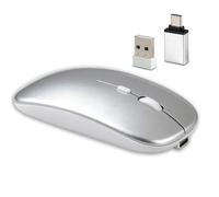 Wireless Mouse Bluetooth 5.2 & 2.4GHz Dual Mode for Macbook Pro/Air/iPad/Laptop/PC/Desktop, Adjustable DPI, Portable Silent Rechargeable Mice with Mini USB Receiver and USB-C Adapter (Silver)
