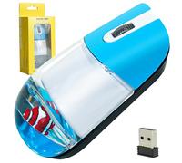 Wireless Mouse, Cute Animal Floating in Oil Quicksand Silent Lightweight Aqua Portable Transparent Water Optical Liquid Mice, 3-Button, Ambidextrous, with USB Receiver for Computer Laptop Gift (Blue)