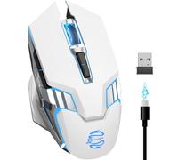 Wireless Mouse for Laptop, PC, Chromebook, Mac, MacBook, Silent Wireless Mouse with USB Nano Receiver, Side Button, 2400 DPI, Anti Slip Roller, 6 Button Ergonomics Cordless Computer game Mice - White