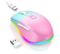Wireless Mouse Jiggler - LED Wireless Mice with Build-in Mouse Jiggler Mover, Rechargeable Moving Mouse for Computer with Undetectable Random Movement Keeps Computer Awake - Gradient Pink