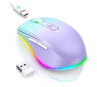 Wireless Mouse Jiggler - LED Wireless Mice with Build-in Mouse Mover, Rechargeable Moving Mouse for Laptop with Undetectable Random Movement Keeps Computers Awake - Purple to Green