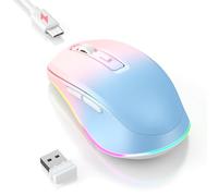 Wireless Mouse Jiggler - LED Wireless Mice with Build-in Mouse Mover, Rechargeable Moving Mouse for Laptop with Undetectable Random Movement Keeps Computers Awake - Blue to Pink