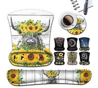 Wireless Mouse Pad with Wrist Support, Ergonomic Gel Mouse Pad, Soft Memory Foam Keyboard Wrist Pad for Office Typing Desk Pad, Cute Highland Cow and Sunflowers White MousePads