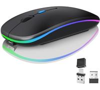 Wireless Mouse Rechargeable, Dual Mode 2.4G + BT Silent Slim Bluetooth Mouses with RGB Light, 3-Level DPI, USB-C Charging, Portable usb c wireless Mouse for Laptop MacBook PC Tablet Gaming Matte Black