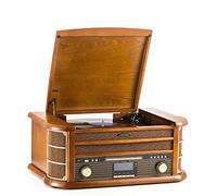 Wireless Music Centre - 9-in-1 Retro System with DAB FM Radio, Turntable, Cassette Player, Real Wood, Includes Remote Control