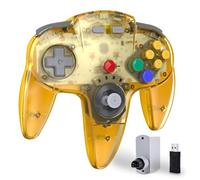 Wireless N64 Controller, 2.4GHz with USB Receiver & N64 Receiver, Remote Gamepad Joystick Compatible with N64 Console, Windows PC MAC Raspberry PI Switch (Clear Yellow)