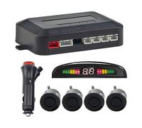 Wireless Parking Aid, Reversing Aid with 4 PDC Rear Parking Sensors, Sum Distance Warning Kit with Wireless LED Display for Car, SUV, Van, Motorhome and Pickup (4 Sensors, Black)