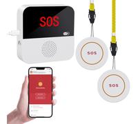 Wireless Personal Alarms for Elderly - Caregiver Seniors Pager Alarm, SOS Elderly Alarm Call Button, Fall Calls Wifi Home Smart Alarm System with Receiver and 2 Call Bell Button