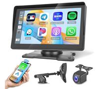 Wireless Portable Car Stereo for Apple Carplay & Android Auto with 1080P Rear Camera, 7" HD Touch Screen Car Play Screen with Bluetooth 5.1 USB Port Mirror Link Si-ri Voice Control GPS Navigation