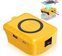 Wireless Portable Charger Compatible with DeWalt 20V Li-ion Battery, 15W Charging Station with USB-A & USB-C Ports, Battery Adapter for Camping, Travel & Job Site
