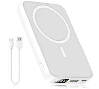 Wireless Power Bank 10000mAh, PD20W+QC22.5W Magnetic Power Bank Compatible with MagSafe for iPhone 12/13/14/15, USB-C Portable Powerbank Fast Charging Compact & Lightweight Design, White