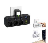 Wireless Power Strip with Night Light Multifunctional Adapter Socket Strip, Single Switch Control, 2/3/4/5 Slots + 2 Type-C + 1 USB Port (3 Sockets, Black)