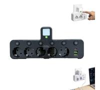 Wireless Power Strip with Night Light Multifunctional Adapter Socket Strip, Single Switch Control, 2/3/4/5 Slots + 2 Type-C + 1 USB Port (5 Sockets, Black)