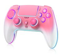 Wireless Pro Controller für PS-5/PC/MAC/iOS/Android/Steam Deck, Gamepad mit 7 Variablen RGB Farben/Hall Effect Stick & Trigger/Dual Vibration/Turbo/Programmierbar/Headset Anschluss/1500 mAh Akku, Rosa